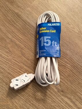 Indoor Extension Cords GE 15-Feet Polarized w/ Tamper Guards White 125v